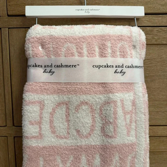 NWT Cupcakes and Cashmere Baby Blanket Pink Ivory Alphabet Print Throw - Picture 6 of 7